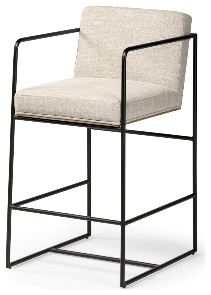 Stamford Light Beige Upholstered Seat With Wood Back, Metal Frame Counter Stool
