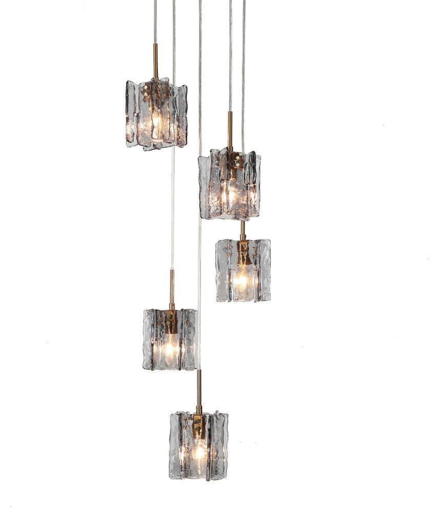 LNC Tucana Polished Gold Matte Black Modern Pendant Light, Textured Glass, 5 Light