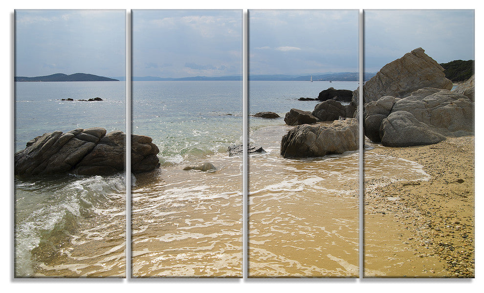 "Beautiful Sea View of Rocky Coast" Seashore Wall Art, 4 Panels, 48"x28"