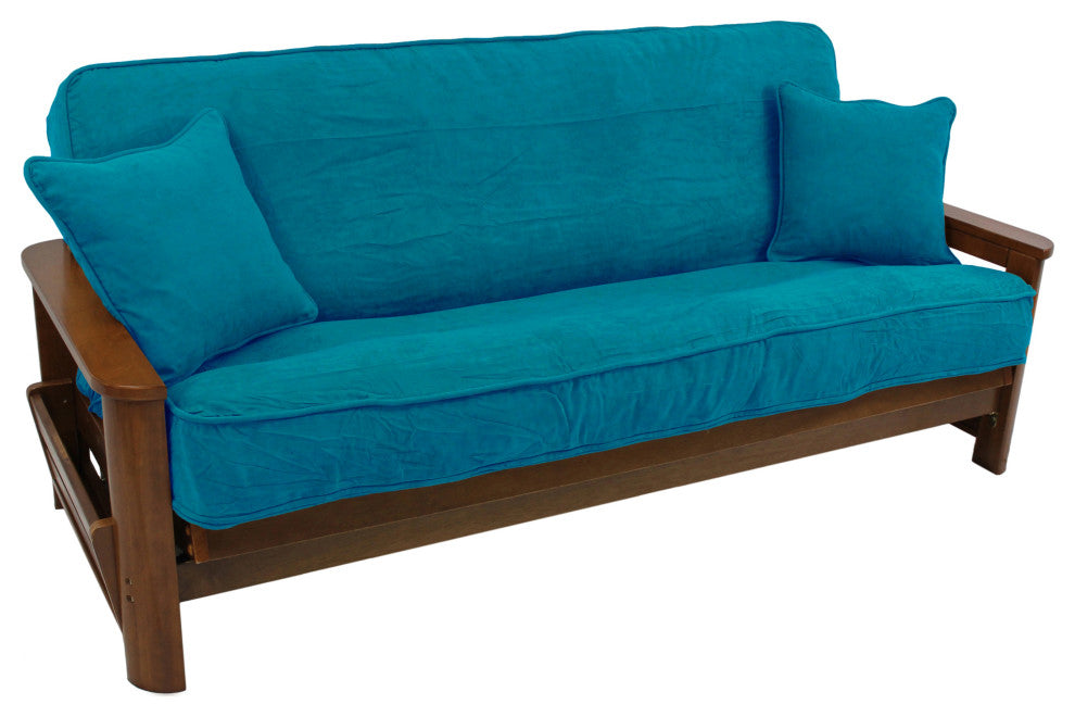 Solid Microsuede Full Futon Cover Set, Aqua Blue