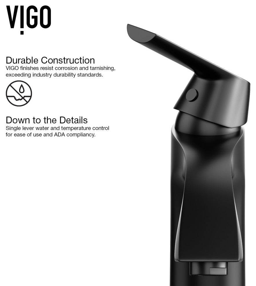 VIGO Linus 12" H Single Handle Single Hole Bathroom Vessel Faucet, Matte Black
