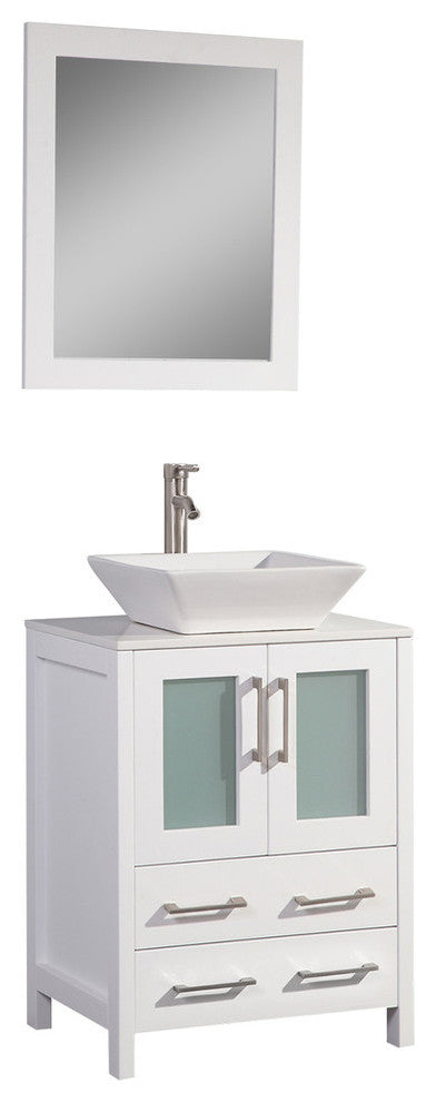 Vanity Art Bathroom Vanity Set With Sink, White, 24", Led Sensor-Switch Mirror