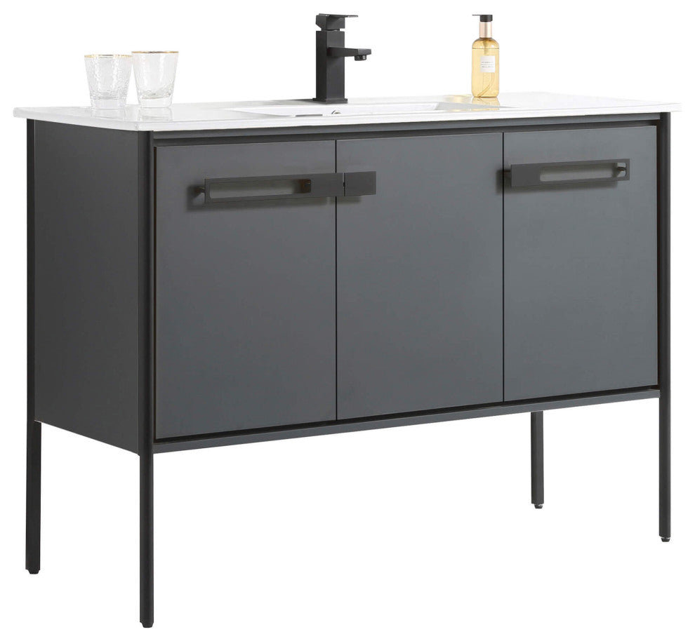 Oakville Bath Vanity, Ceramic Sink, Onix Grey, 48 Inch, Black Hardware