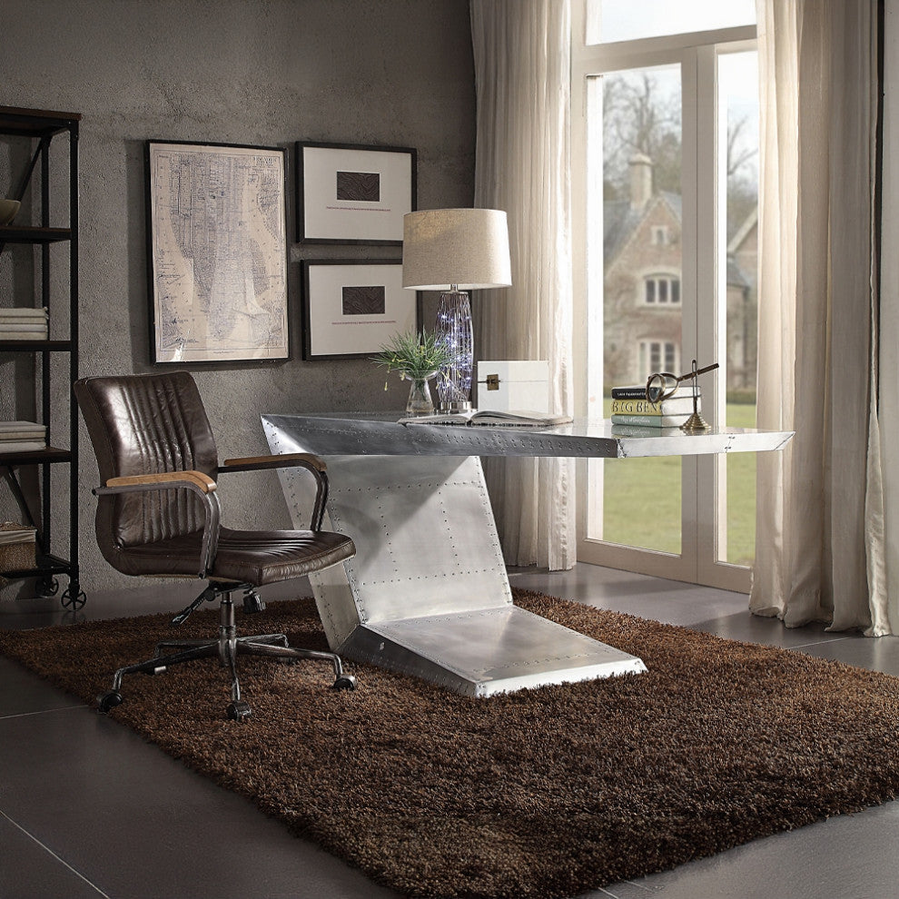 ACME Joslin Executive Office Chair, Distress Chocolate Top Grain Leather