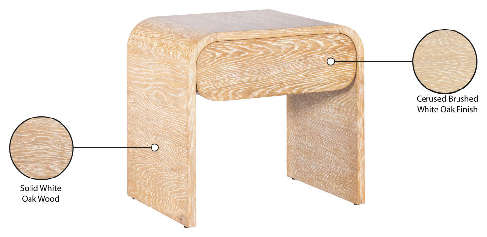 Meridian Furniture Cresthill Nightstand, White Oak Wood