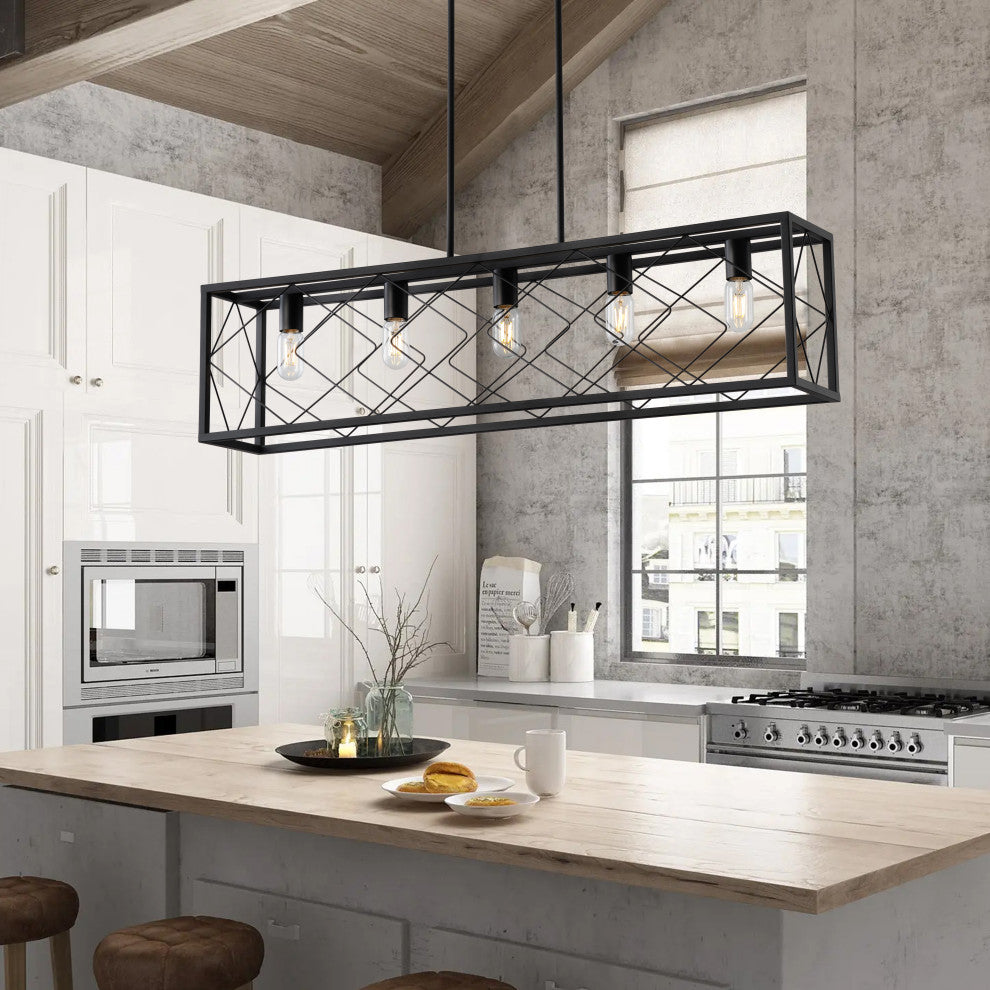 Black Rectangle 5-Light Kitchen Island Chandelier