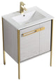 Oakville Bath Vanity, Ceramic Sink, Mild Grey Oak, 24 Inch, Satin Brass Hardware