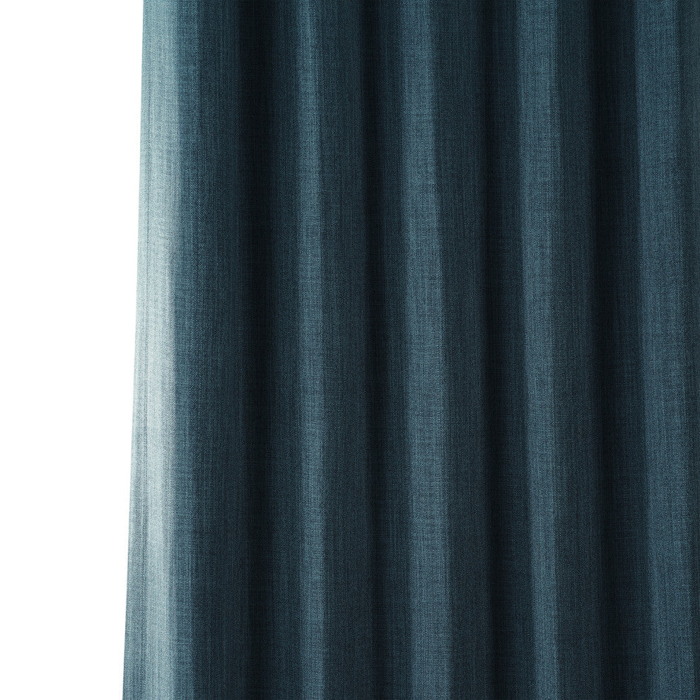 Faux Linen Darkening Curtain Single Panel, Story Blue, 50"x108"