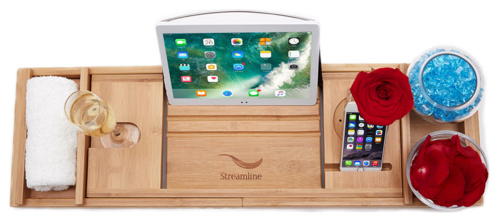 43" Streamline Bathtub and Tray With Drain, Brushed Brass