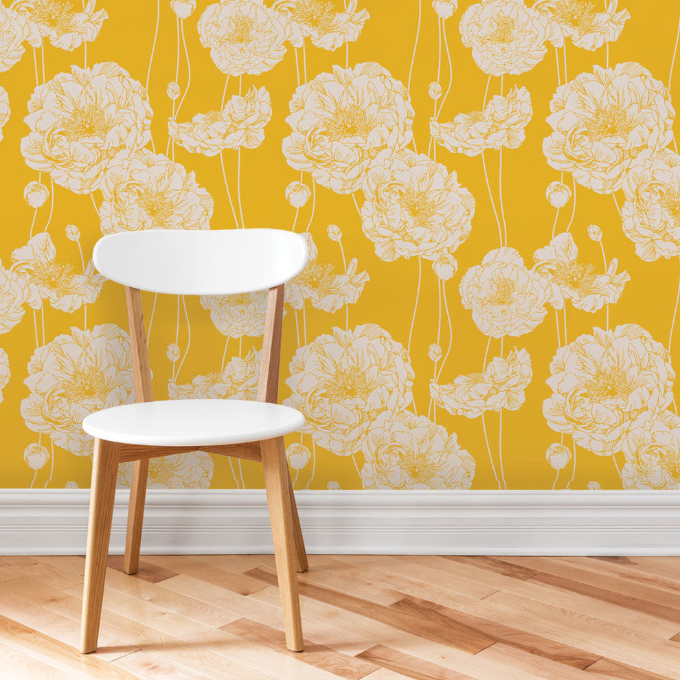 Peony Peel and Stick Vinyl Wallpaper, Yellow, 24"w X 108"h