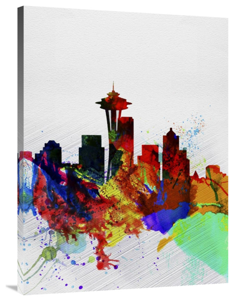 "Seattle Watercolor Skyline 2" Fine Art Print