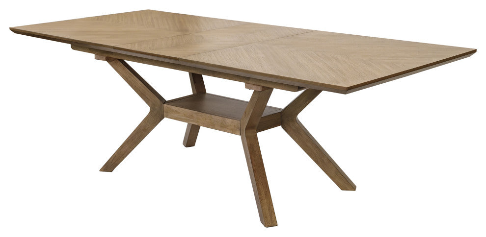 Mid-Century Modern Wood Rectangular Extension Kitchen Dining Table, Brown