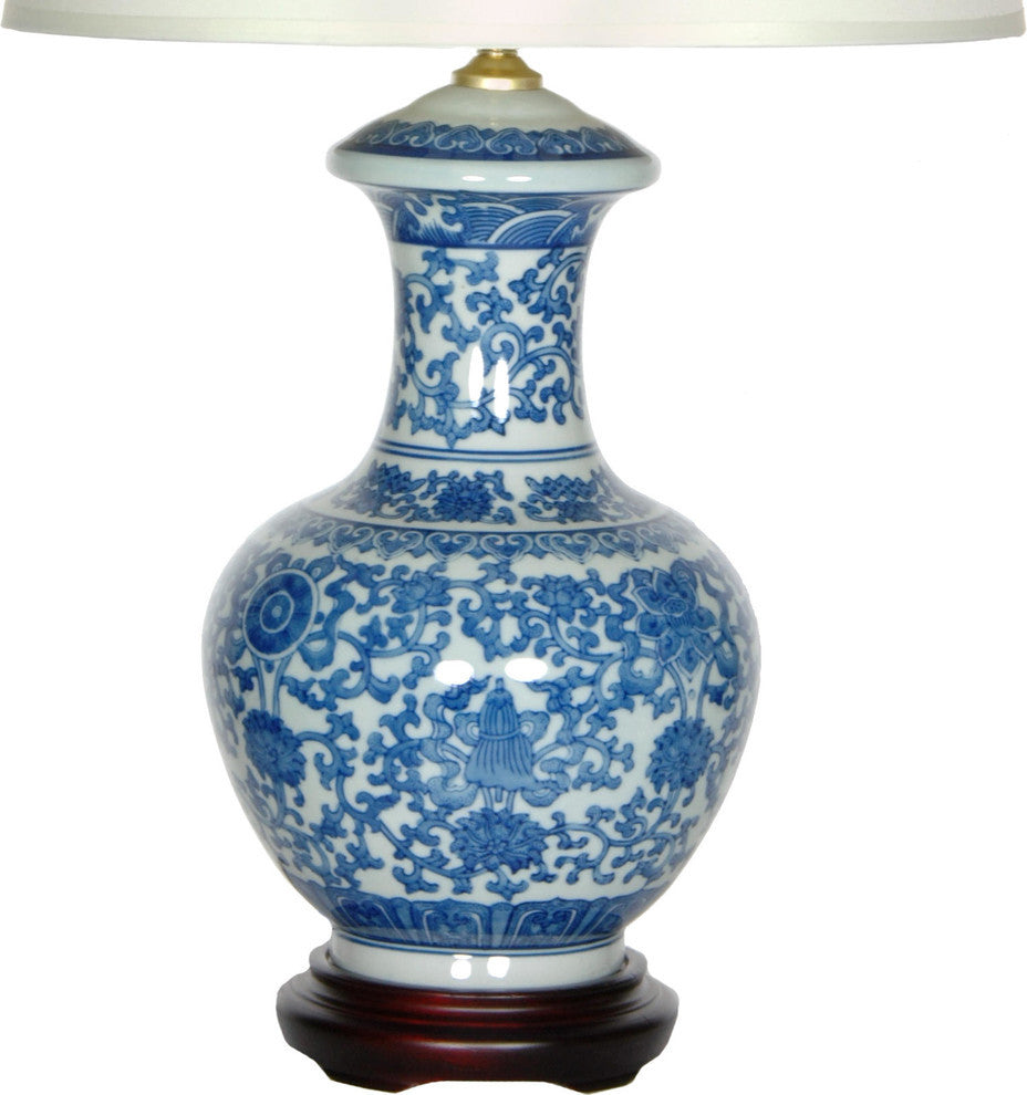 24.5" Blue and White Porcelain Round Vase Lamp