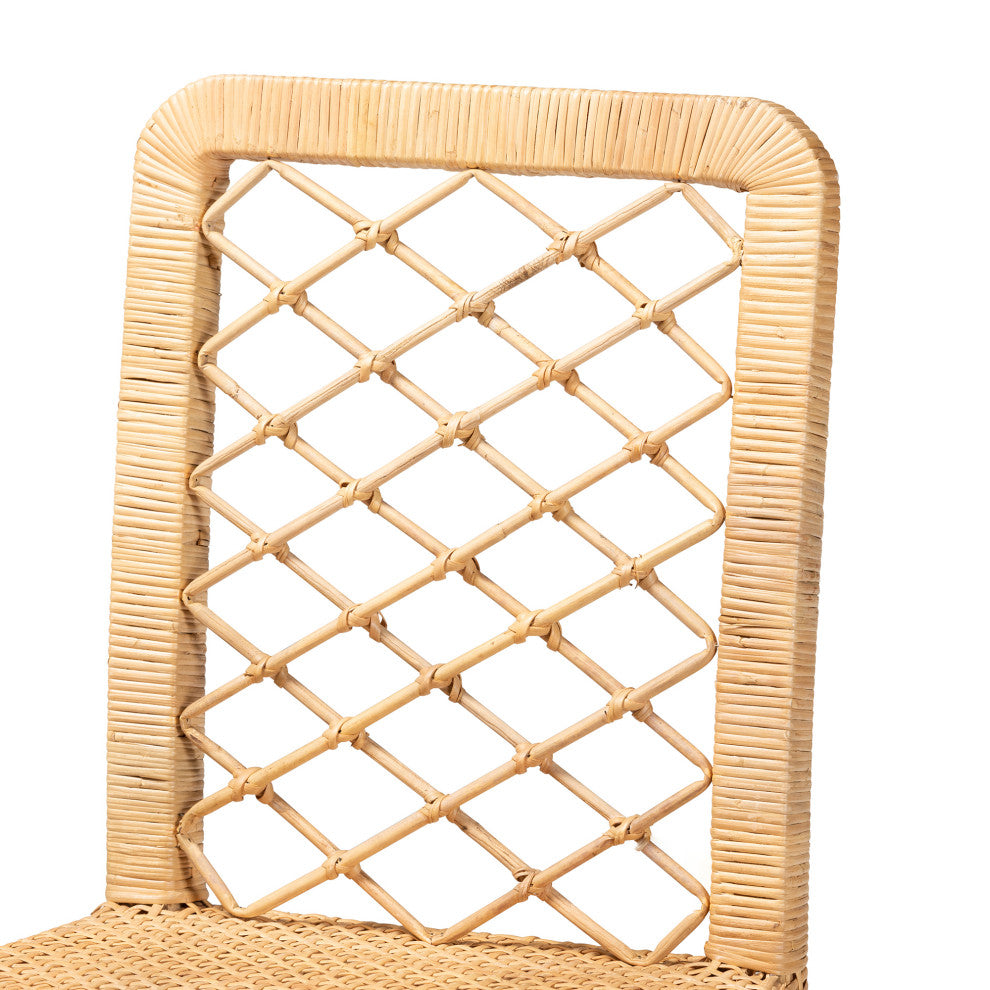 Moscow Bohemian Natural Brown Rattan and Walnut Brown Finish Wood Counter Stool