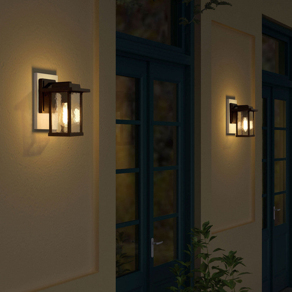 LNC 11-in Matte Black Water Proof Square Wall Sconce, Texutred Glass