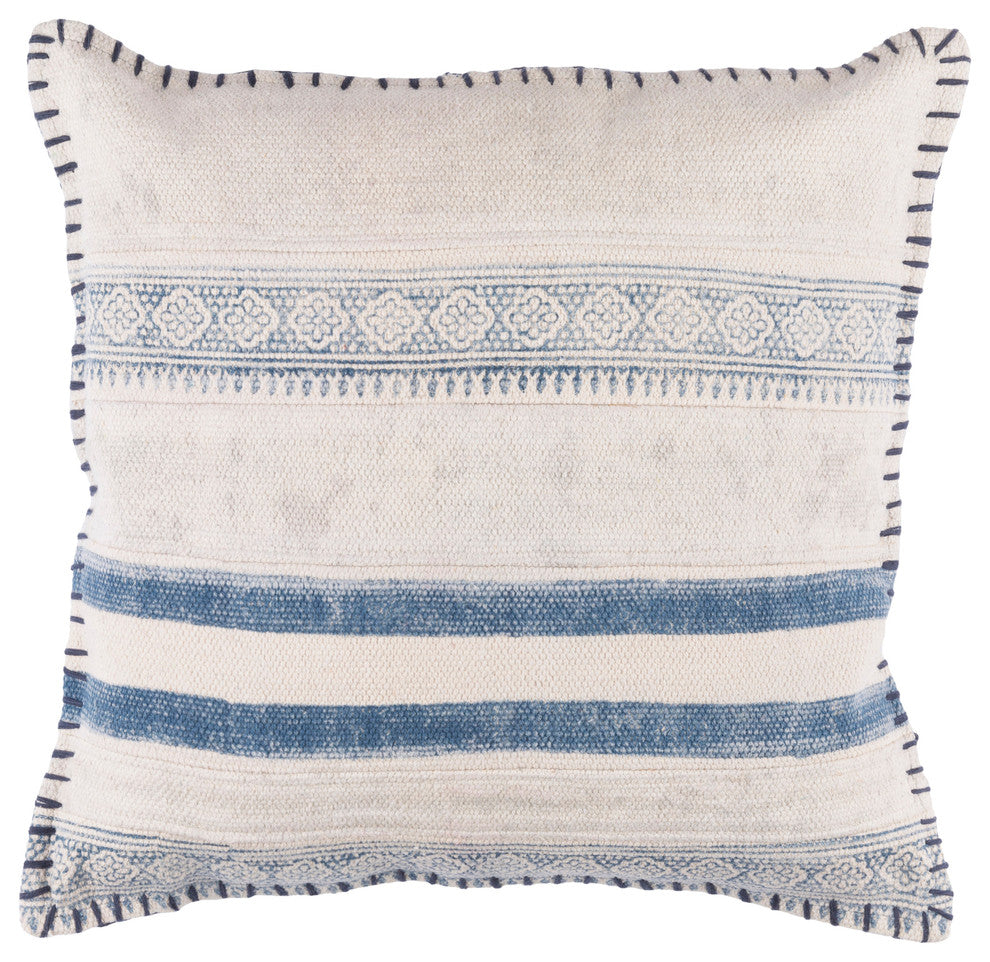 Lola Pillow, Blue and Cream, Poly Fill, 20"