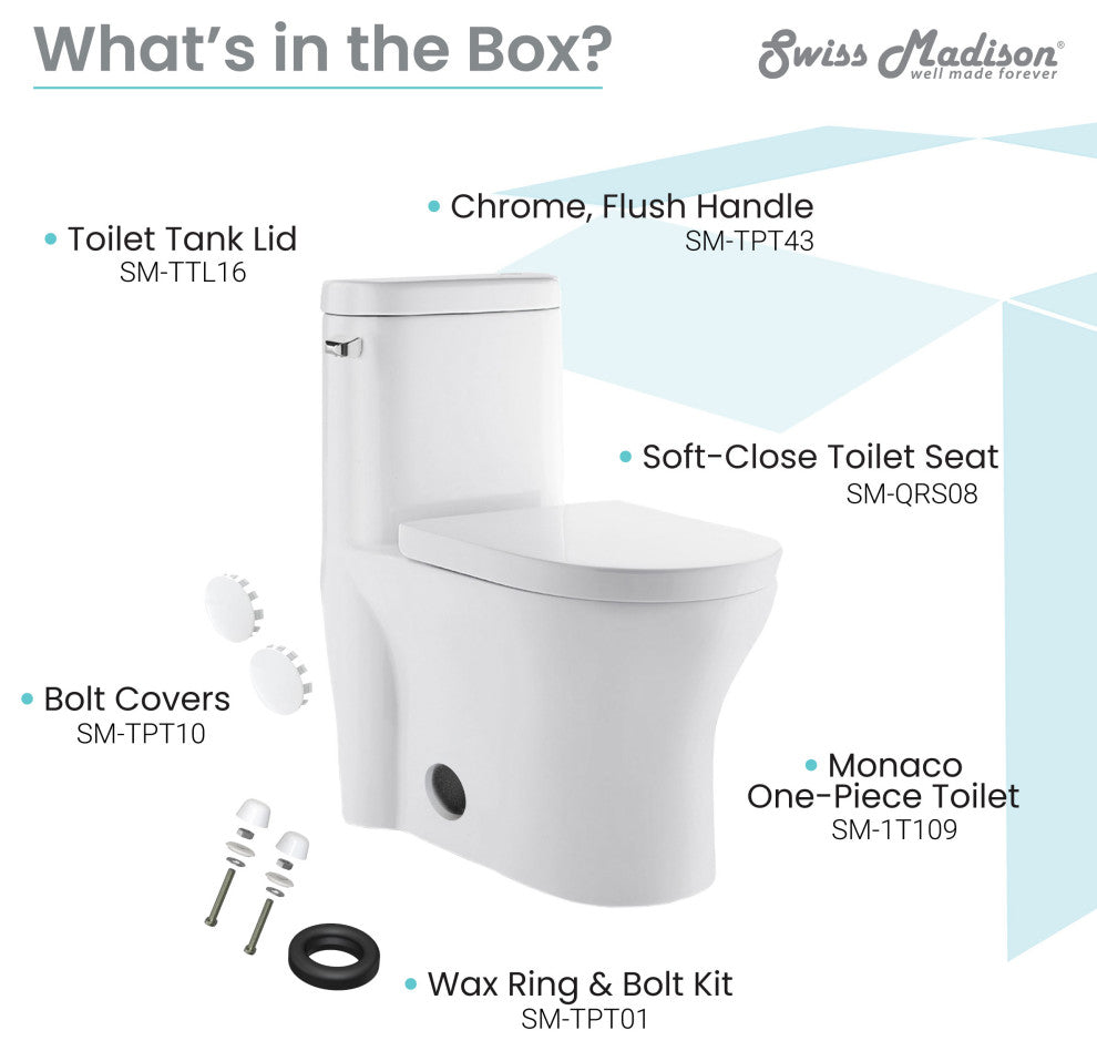 Monaco One Piece Elongated Left Side Flush Handle Toilet 1.28 gpf