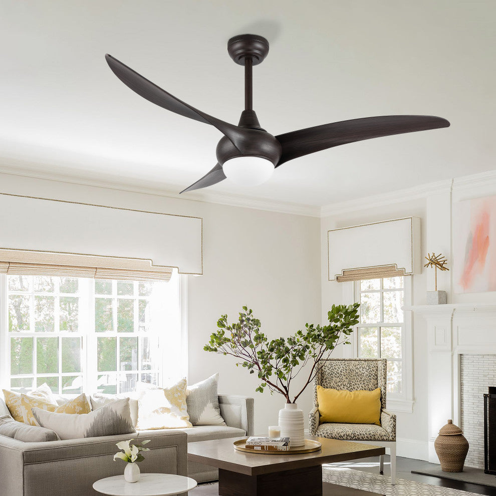 Aviator 52" 1-Light App 6-Speed Retro Swirl LED Ceiling Fan, Dark Brown Wood