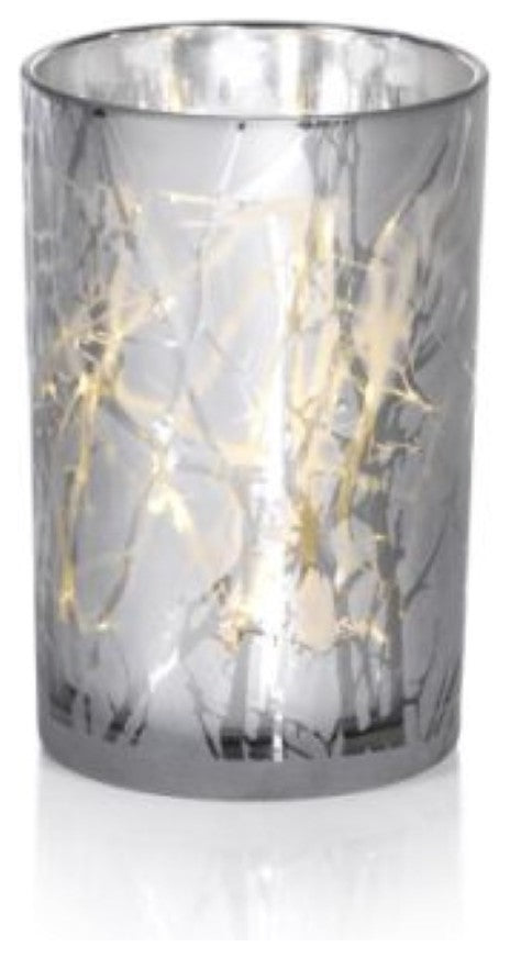 5" Silver Plated Branch Design LED Hurricanes, Set of 2, 7"