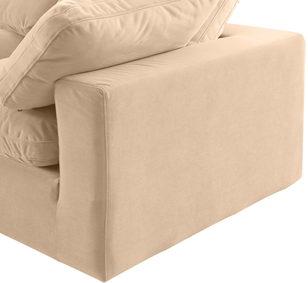 Comfy Upholstered L-Shaped Modular Sectional, Beige, 6-Piece: 3 Armless Chair, 3 Corner Chair, Velvet
