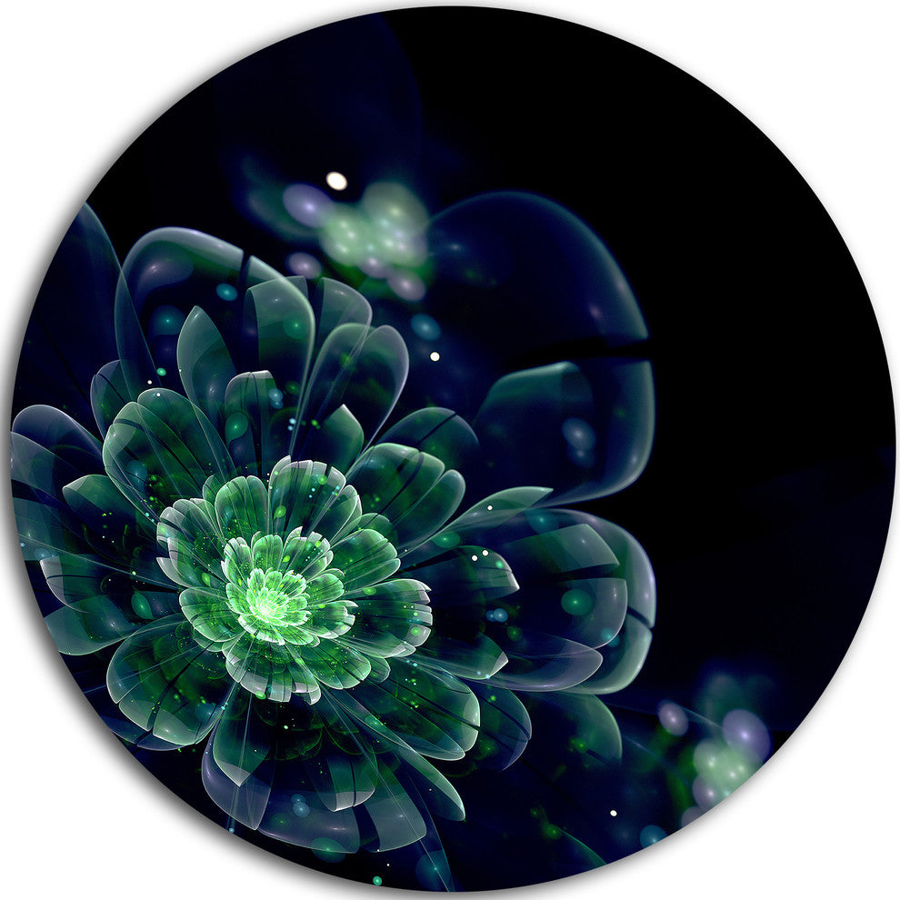 Green Abstract Fractal Flower, Floral Digital Art Round Wall Art, 11"
