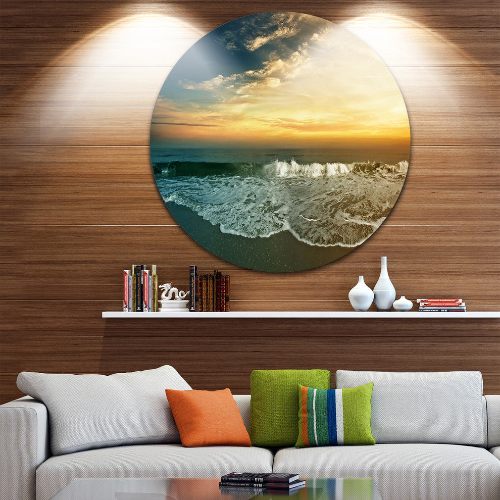 Beach Panorama, Landscape Disc Metal Artwork, 11"