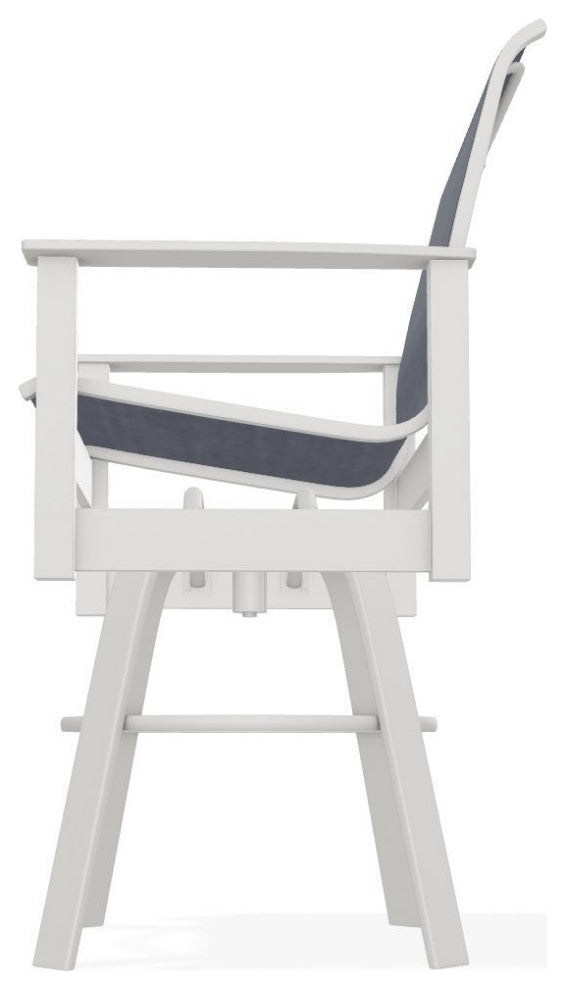 Leeward Sling Bar Height Outdoor Swivel Armchair, Augustine Denim/Snow