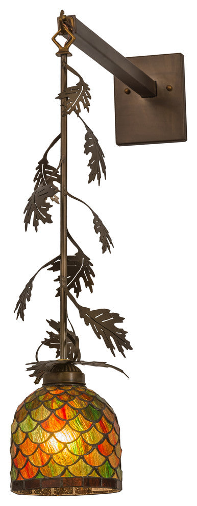6 Wide Oak Leaf & Acorn Hanging Wall Sconce