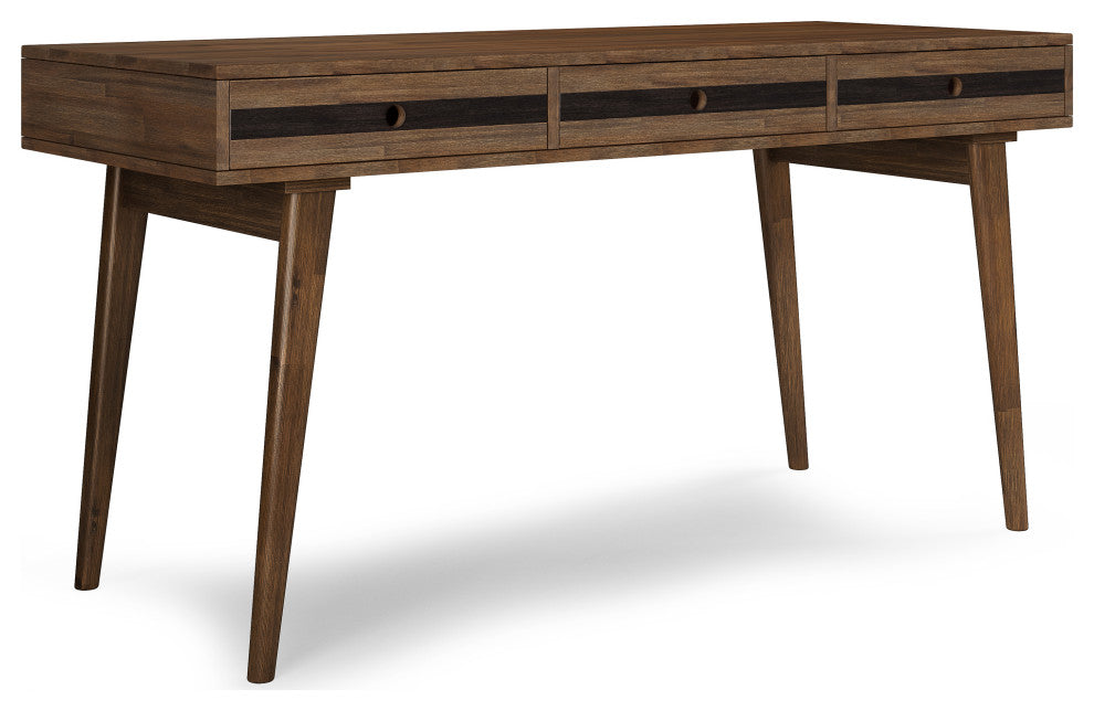 Clarkson Solid Acacia Wood Desk, Rustic Natural Aged Brown