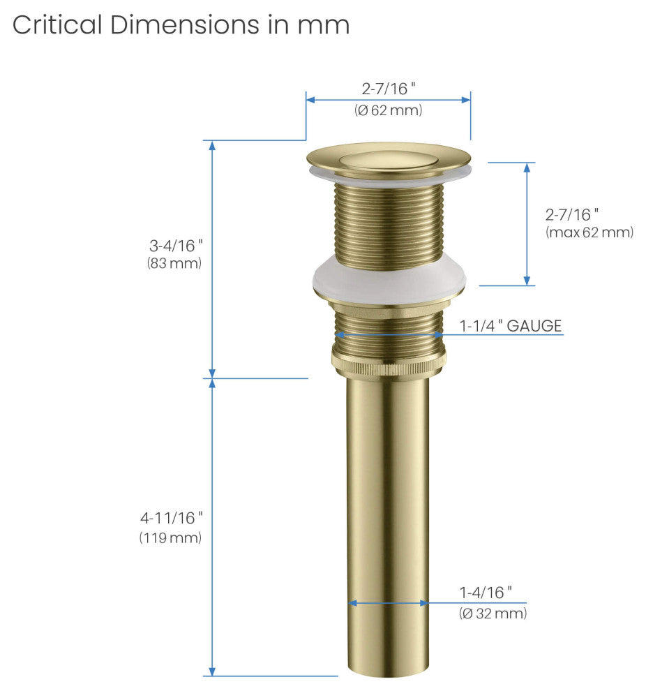 Pop-Up Drain Stopper Without Overflow, Brushed Gold