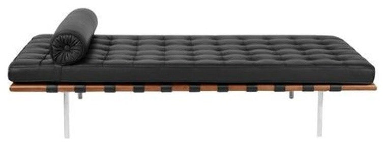 Classic Romano Top Grain Italian Leather Daybed 72", Petite, Black Leather
