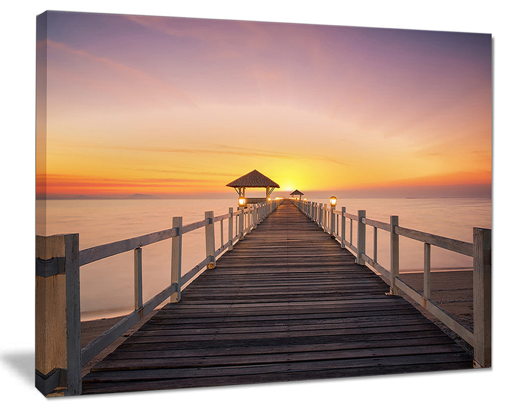 "Wide Wooden Bridge Into The Sea" Sea Pier Wall Art Canvas Print, 40"x30"