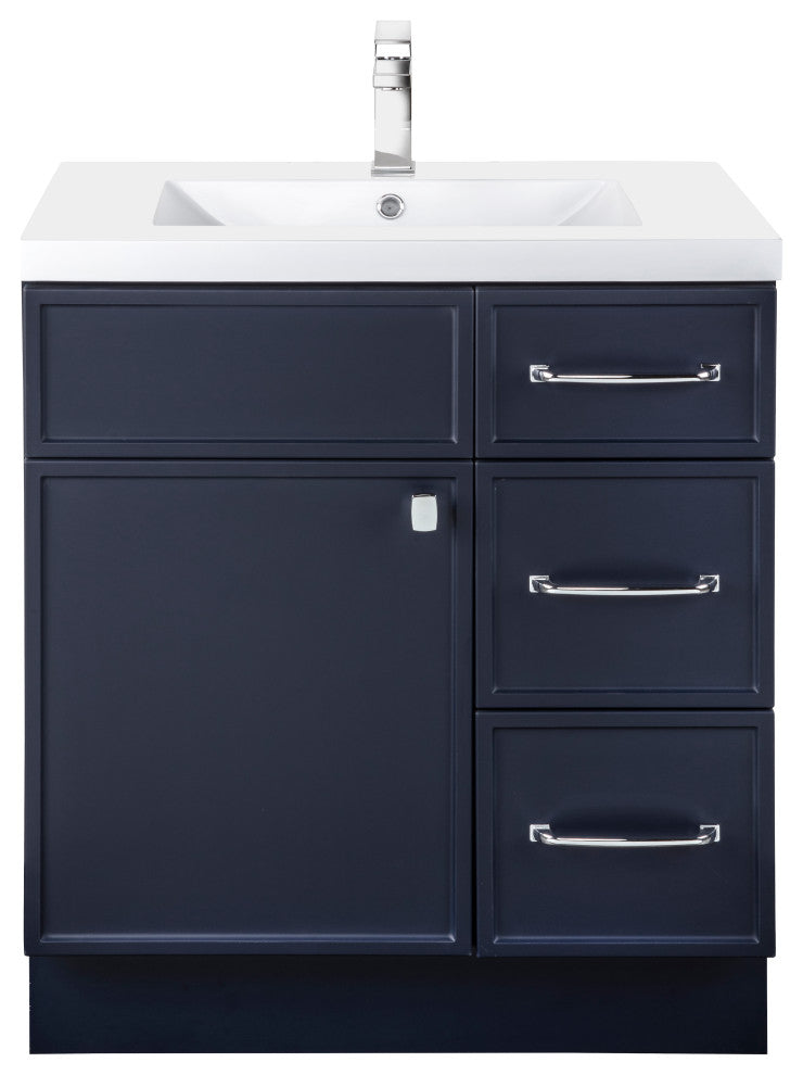 Manhattan Vanity, 1-Door 3-Drawer, Blue, 30", Single Bowl