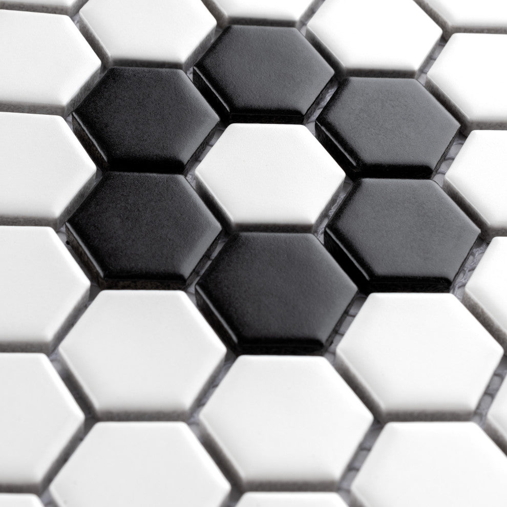 Metro 1" Hex Matte White w/Flower Porcelain Floor and Wall Tile