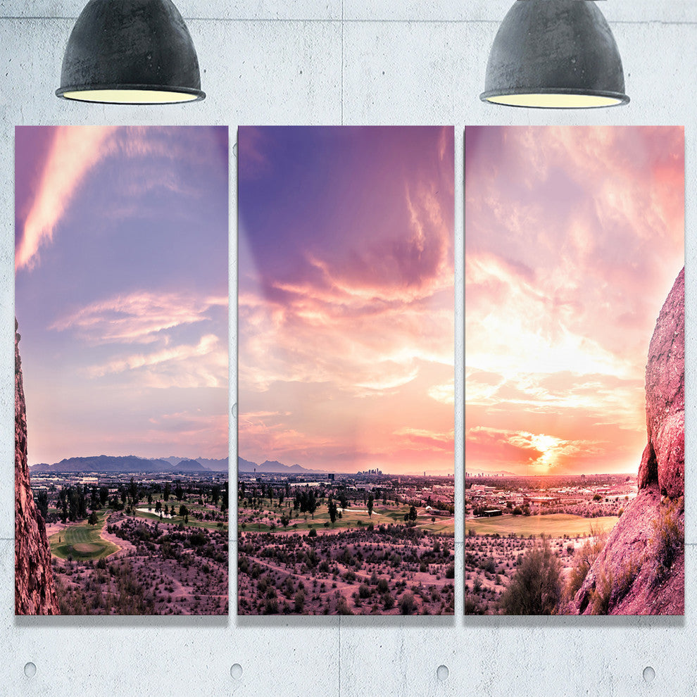 "Evening Red Sky Over Phoenix Arizona" Metal Wall Art, 3 Panels, 36"x28"