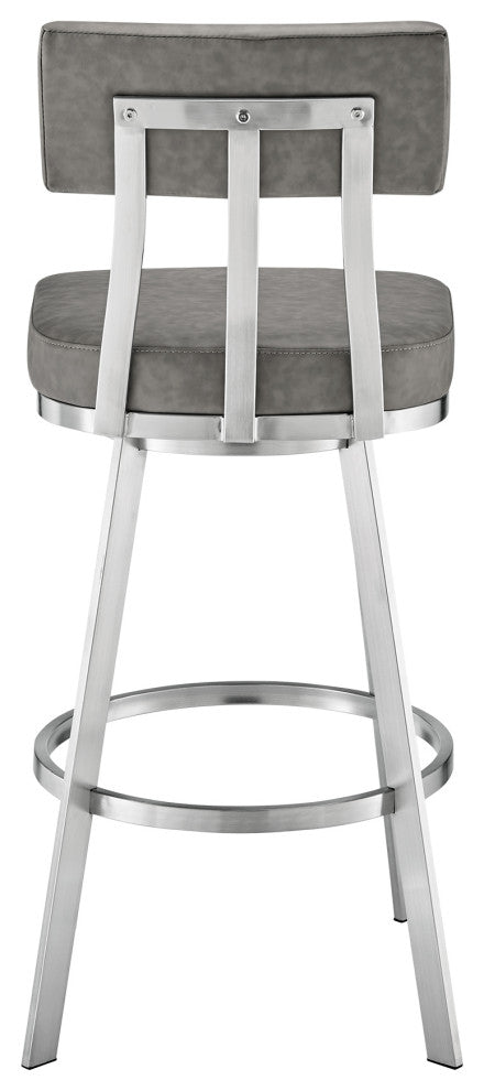 Jinab Swivel Bar Stool, Brushed Stainless Steel With Faux Leather, Gray