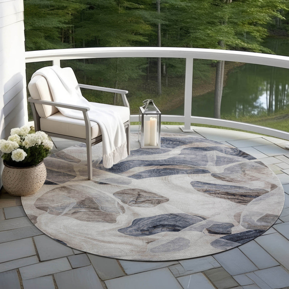 Machine Washable Indoor/Outdoor Chantille ACN1863 Putty 8' x 8' Round Rug