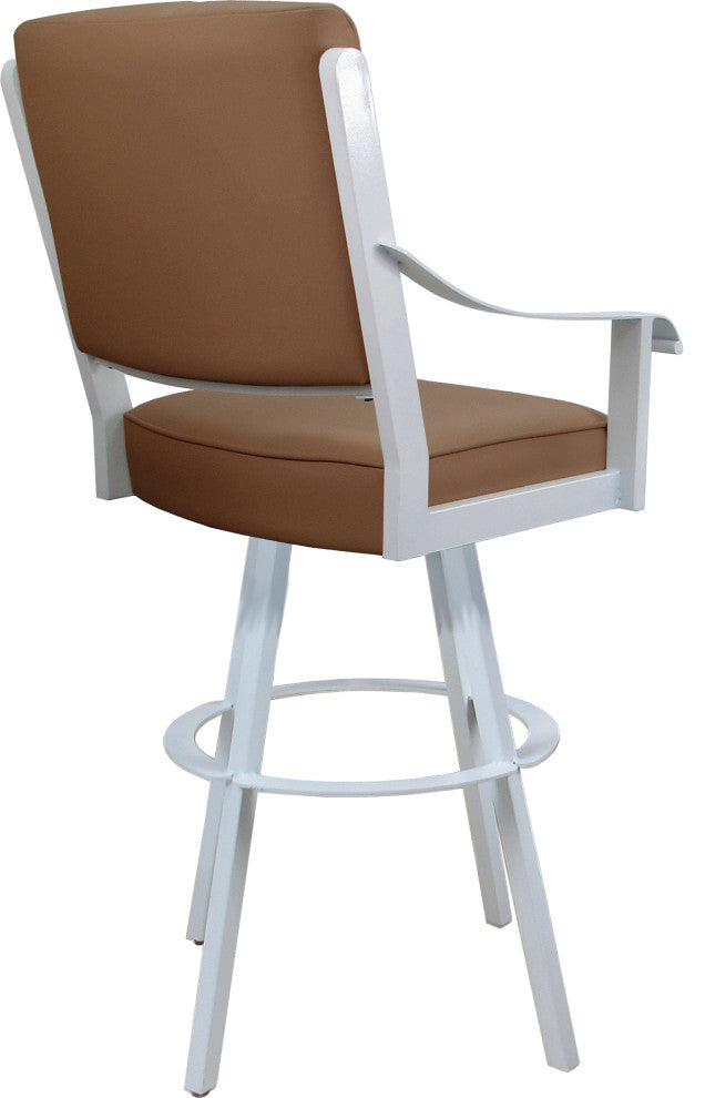 Leather Swivel Metal Bar Stool - Memphis on Warren Base, Brown Leather on White, 26"