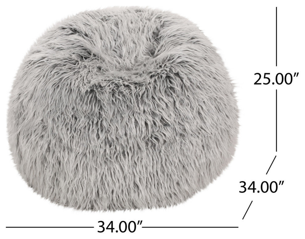 Dundas Modern Glam 3 Foot Faux Fur Bean Bag, Silver Gray