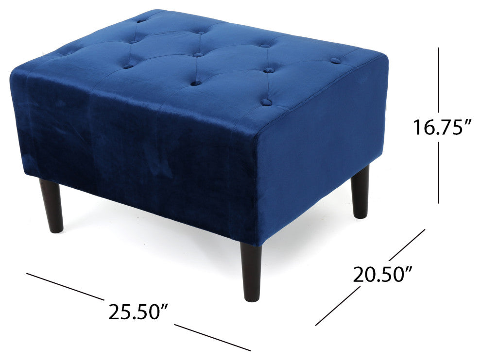 GDF Studio Kalani Tufted New Velvet Ottoman, Navy Blue