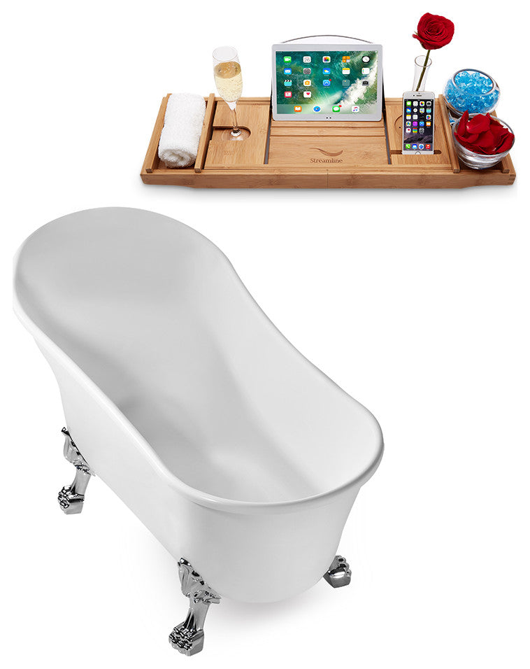 55" Streamline N346CH-IN-BL Clawfoot Tub and Tray With Internal Drain