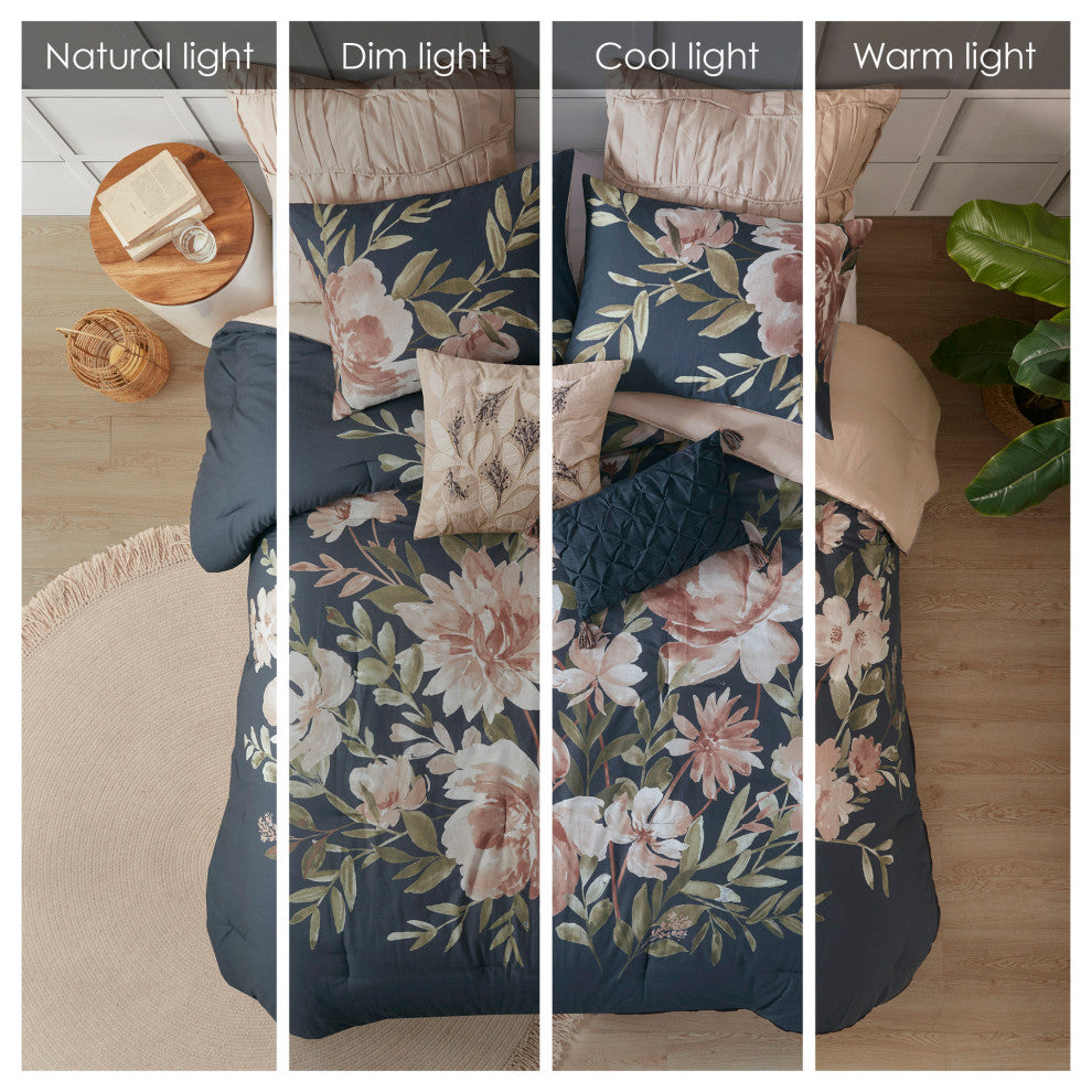 Madison Park Camillia 8 Piece Cotton Comforter Set in Navy