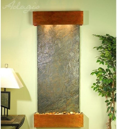 Inspiration Falls Wall Fountain, Rustic Copper, Green Slate, Square Frame