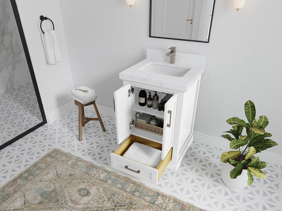 Boston 24 Single Sink Bathroom Vanity, White 2" Viola Gold