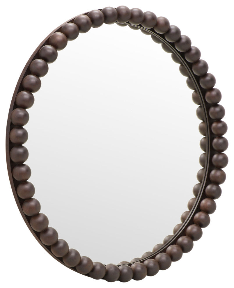 Baria Walnut Finish Round Wall Mirror