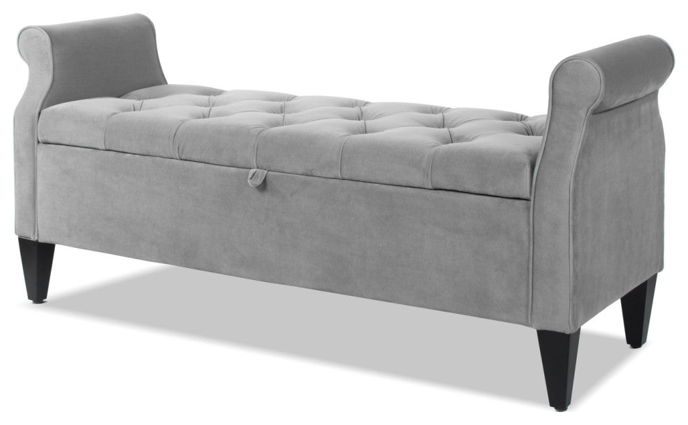 Jacqueline 58" Tufted Storage Bench, Opal Gray Velvet