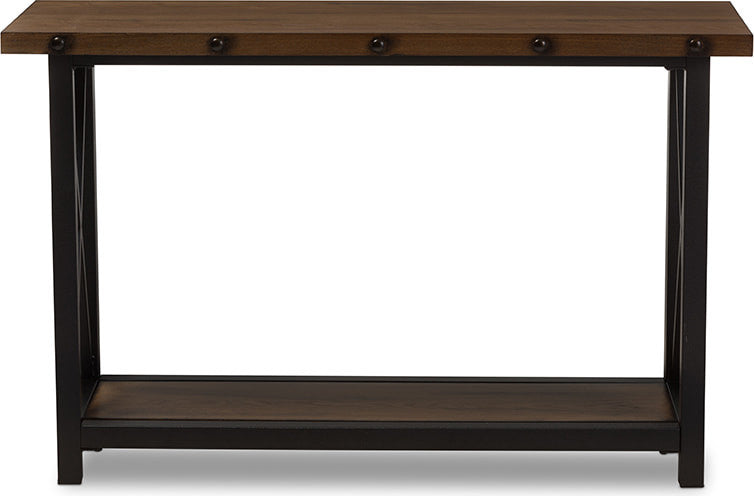 Herzen Antique Black Textured Finished Metal Distressed Wood Console Table