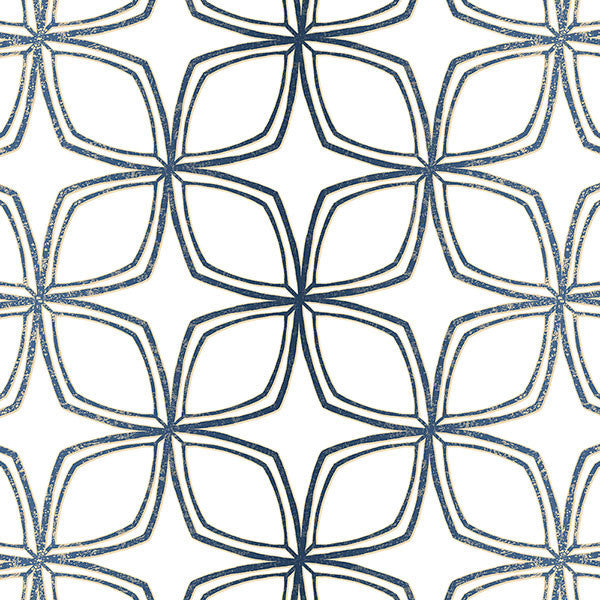Modern Star Geometric Wallpaper, Navy Blue & White With Gold Speckles, Set of 2