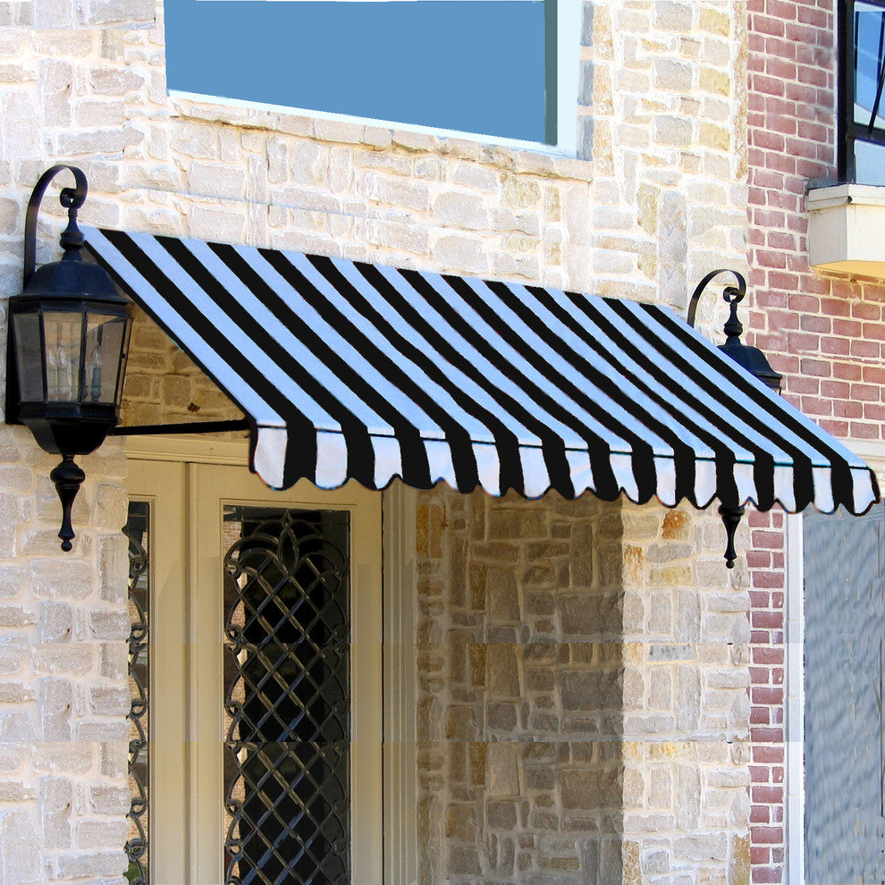 Awntech 5' Dallas Retro Acrylic Fabric Fixed Awning, Black/White Stripe