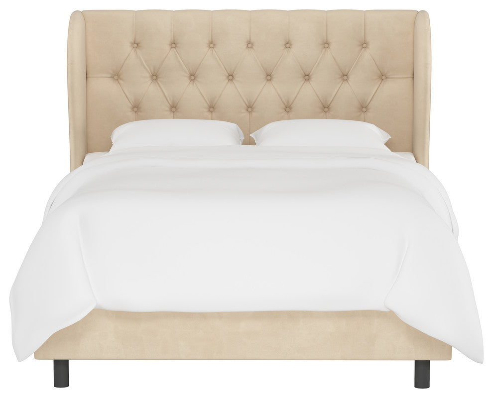 Bradwell Tufted Wingback Bed, Velvet Pearl, Queen